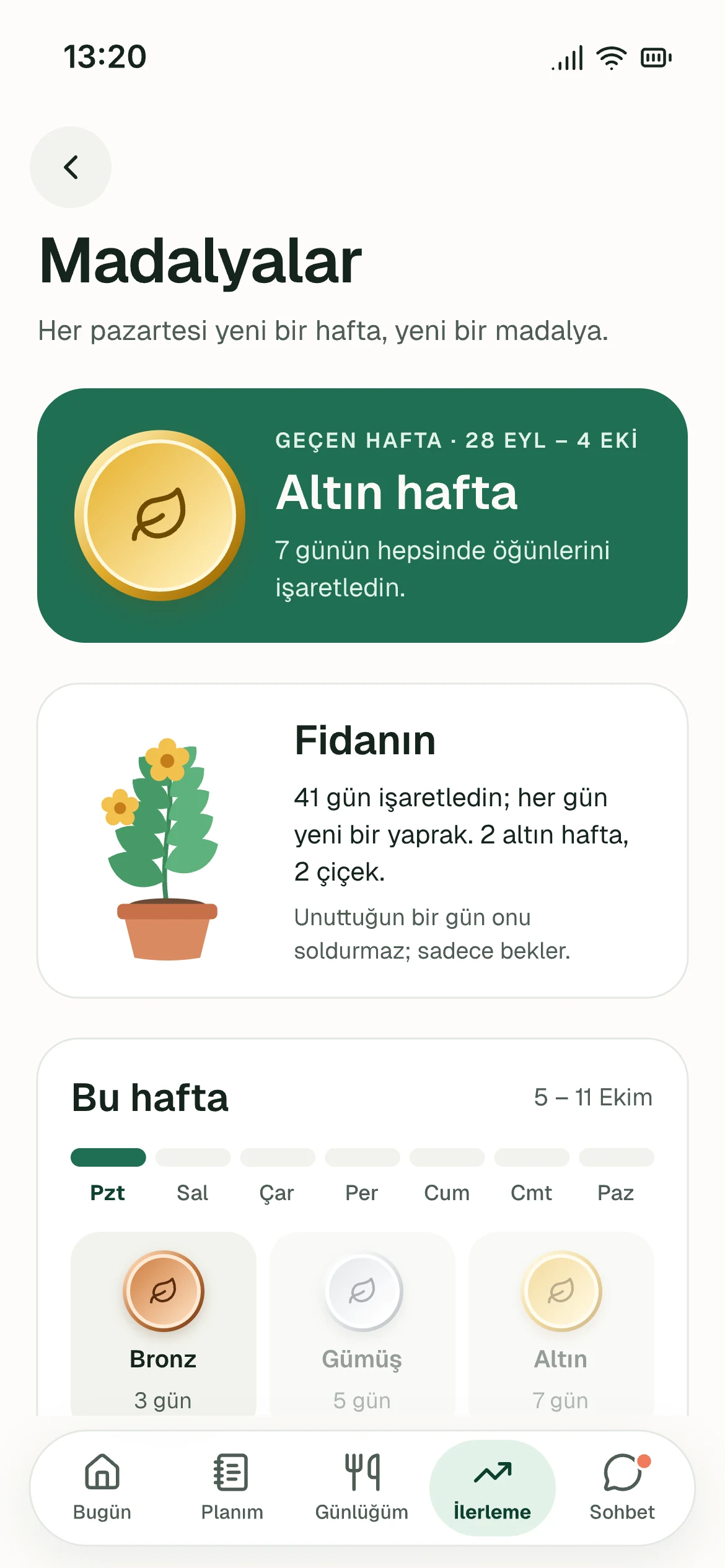 Madalyalar ve seri — ekran görüntüsü